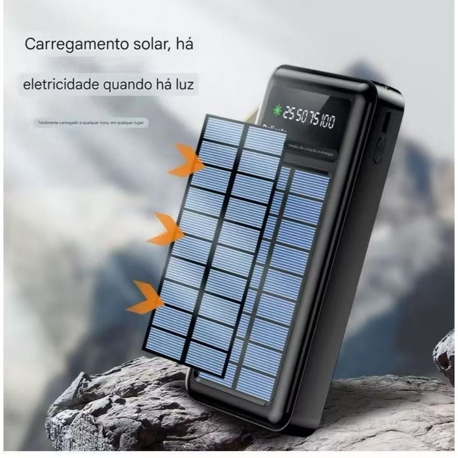Carregador Portátil Power Bank Solar 20.000mAh | 5 em 1 com Lanterna LED