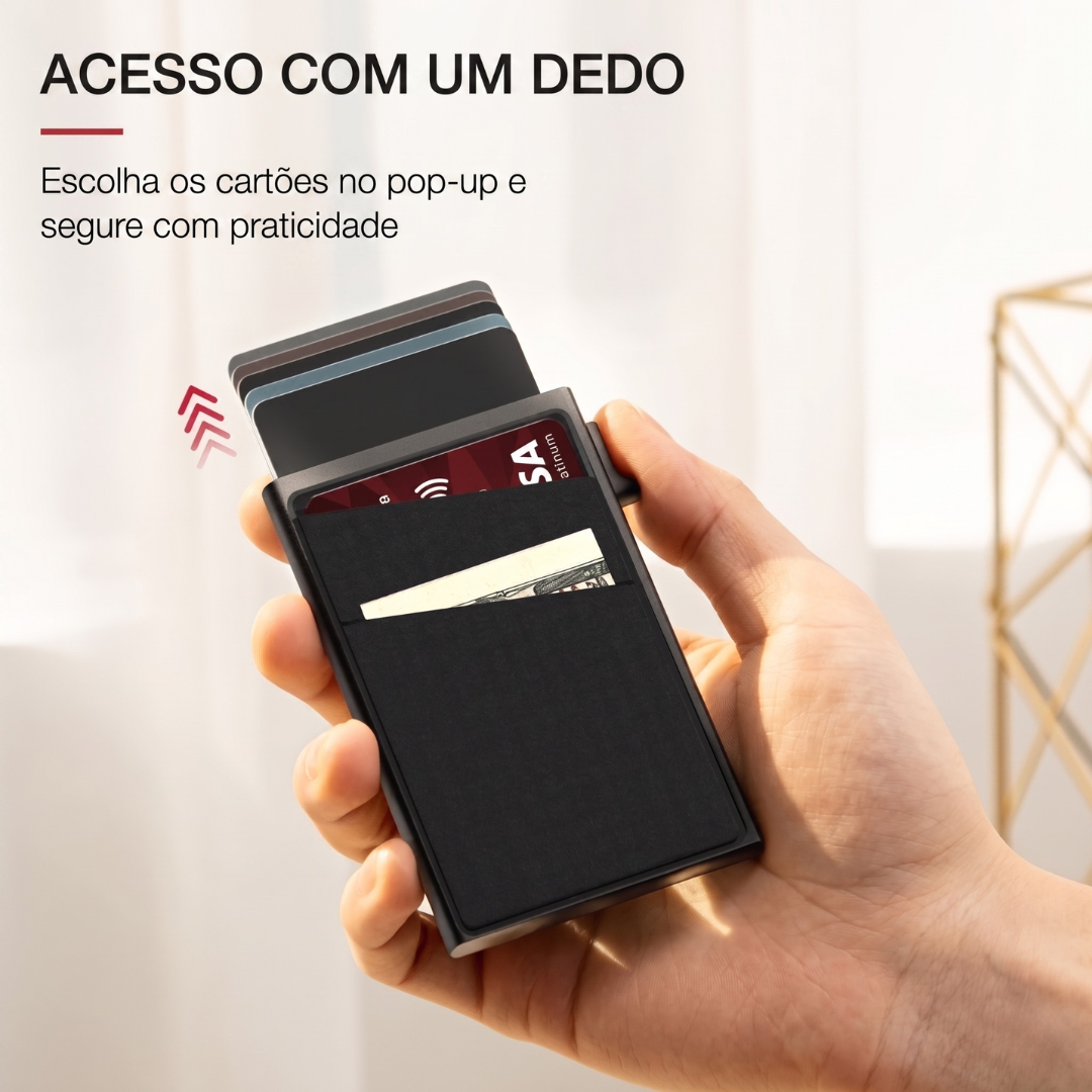 Porta-Cartões Premium em Alumínio | Bloqueio RFID e Proteção Antifurto