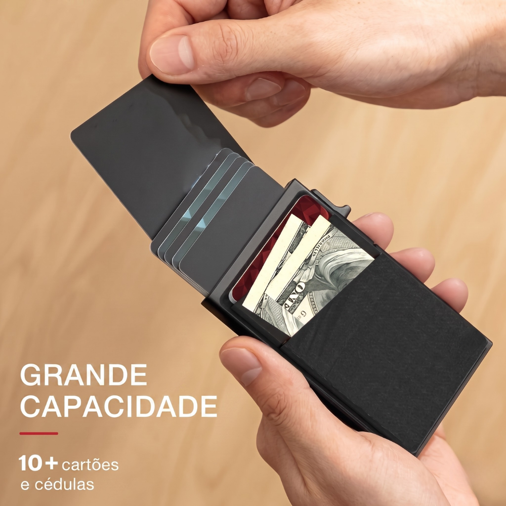 Porta-Cartões Premium em Alumínio | Bloqueio RFID e Proteção Antifurto