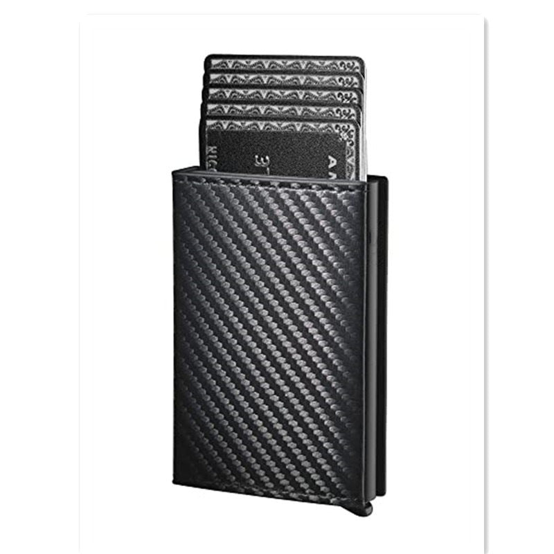 Carteira Masculina Antifurto RFID | Porta-Cartões Automático Pop-Up