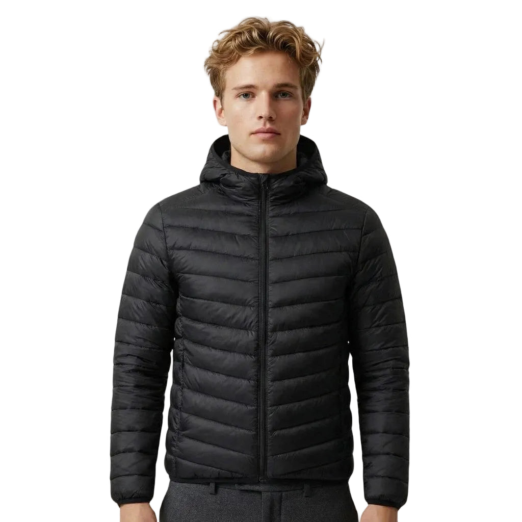 Jaqueta puffer masculina com touca removível