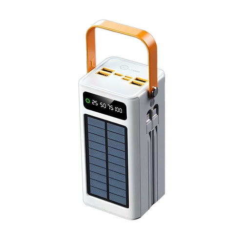 Carregador Portátil Power Bank Solar 50.000mAh | Alta Capacidade com Cabos Embutidos